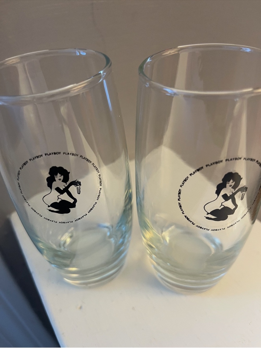 Vintage Set of 6 Playboy Club Highball Cocktail Glasses Leroy Neiman Femlin Logo